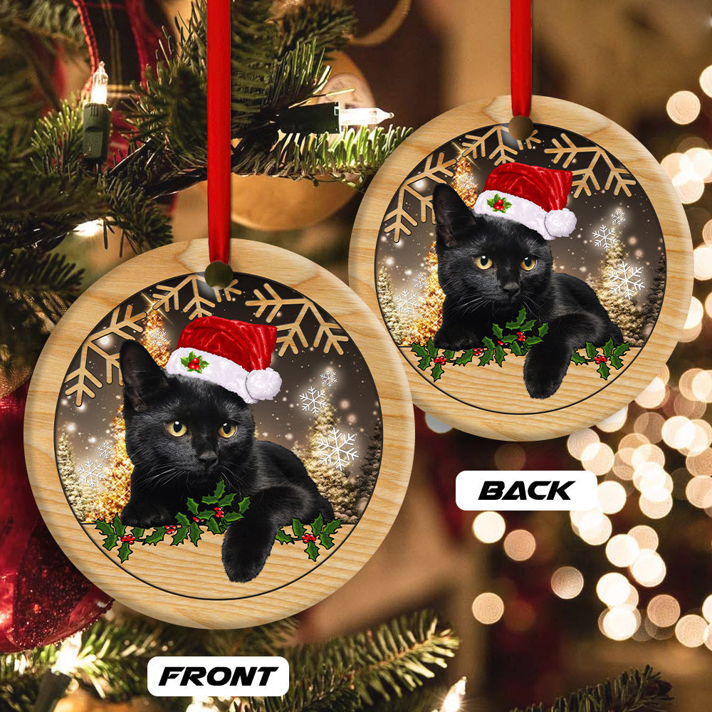 Two Black Cats Cute Kitty Cat Xmas Round Christmas Ornament