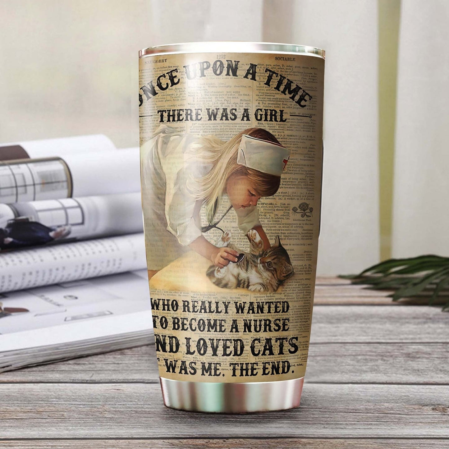 A Girl Nurse Loves Cat Vintage Personalized Nurse Tumbler