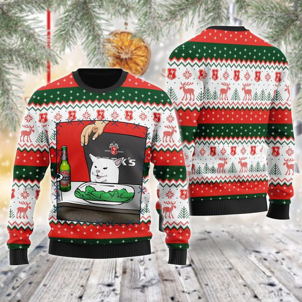 Becks Beer Cat Meme Christmas Ugly Sweater