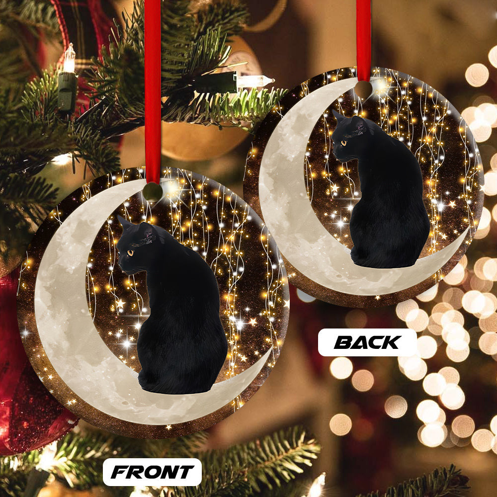 Black Cat And Moon Bright Round Christmas Ornament