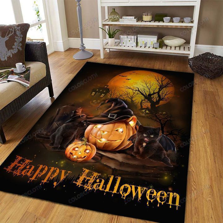 Black Cat Happy Halloween Rectangle Rug Home Decor