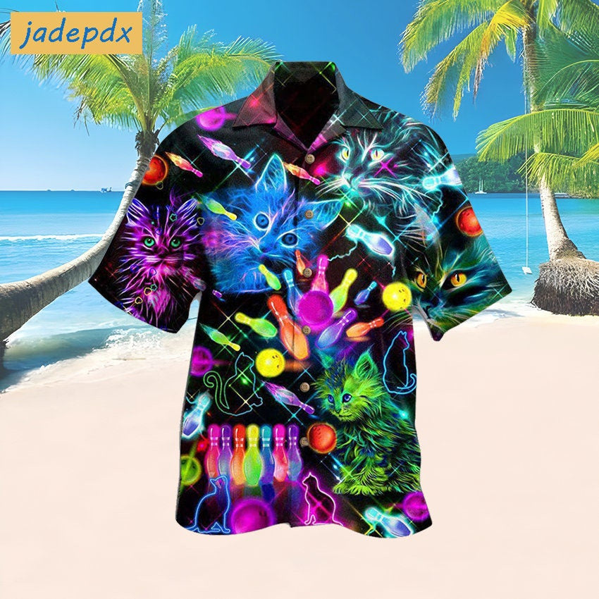 Bowling With Cats Neon Hawaiian Shirt