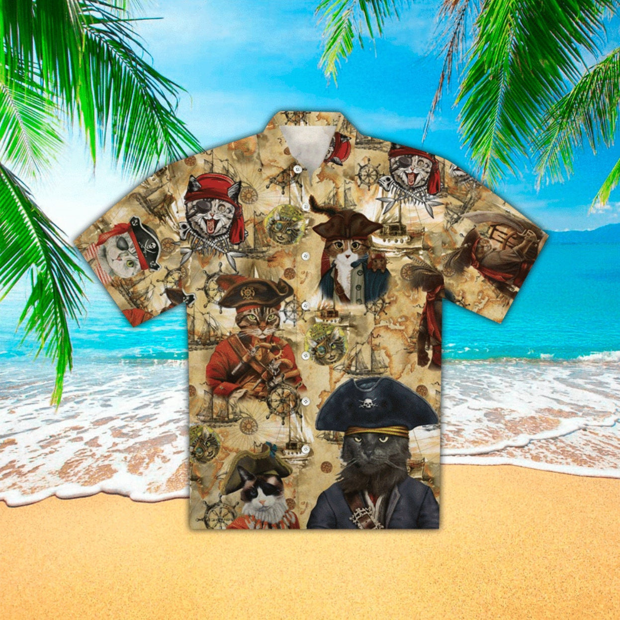 Cat Apparel Cat Captain Hawaiian Shirt