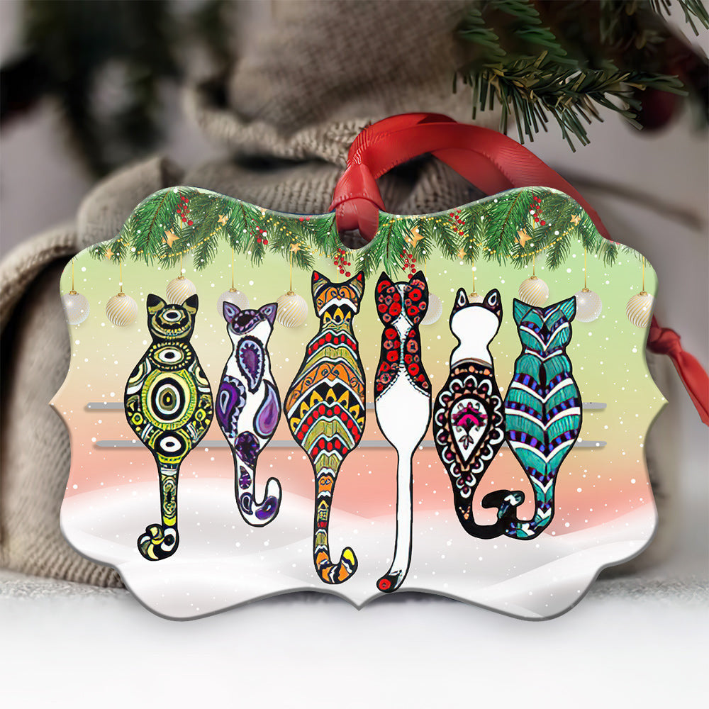 Cat Friends Pattern Christmas Horizontal Ornament 1