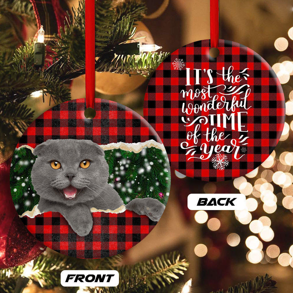 Christmas Cat Happy Meowy Xmas Round Ornament 2