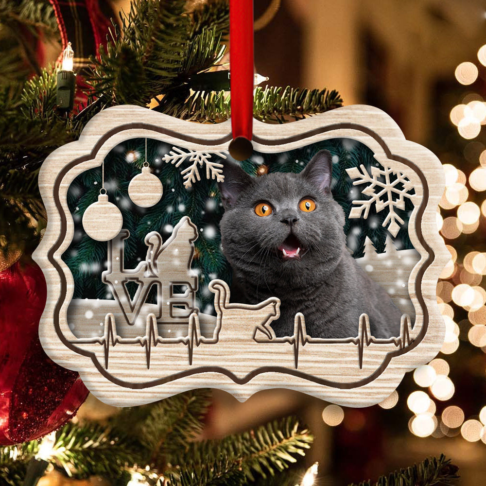 Christmas Cat Lover Heart Beat Horizontal Ornament 1