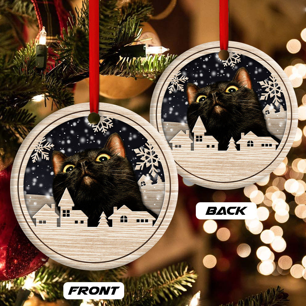 Christmas Cat Meow Xmas Winter Cats Cat Lovers Round Ornament 2