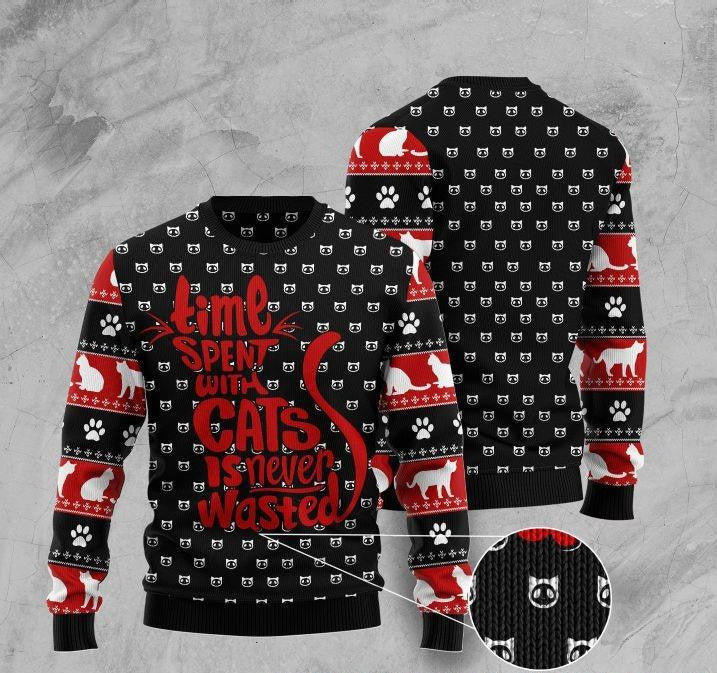 Time Spent With Cats Is Never Wasted Ugly Sweater
