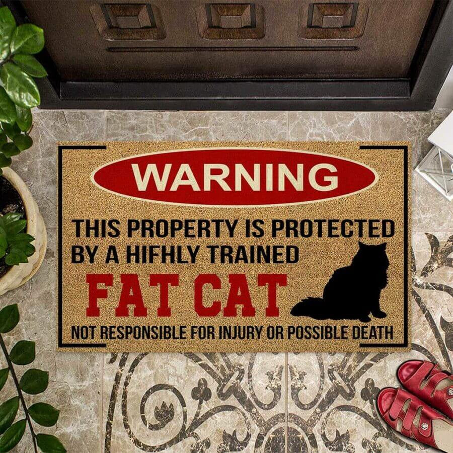 Warning Fat Cat Black Cat DoorMat 2
