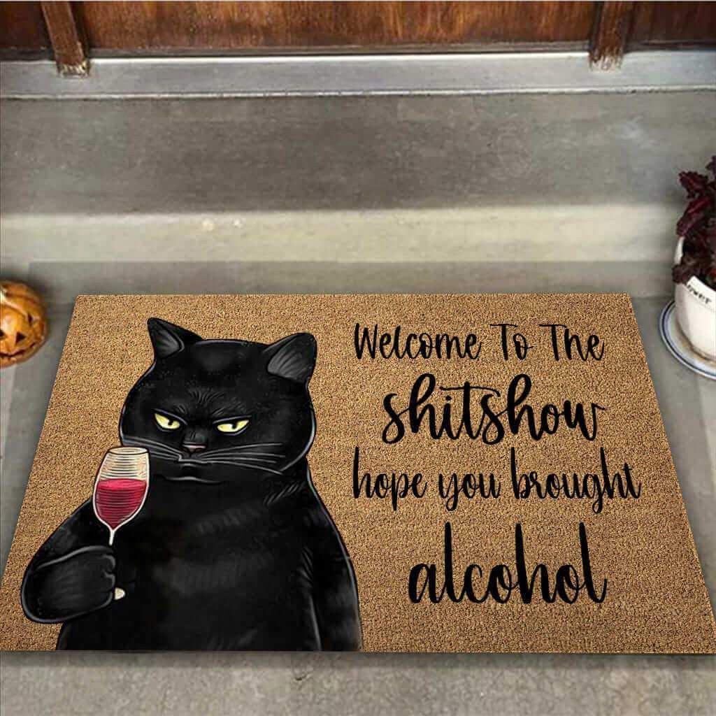 Welcome To The Show Black Cat DoorMat 2