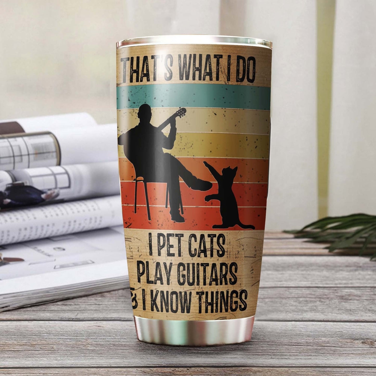 A Man With Guitar And His Cat Personalized Tumbler 1