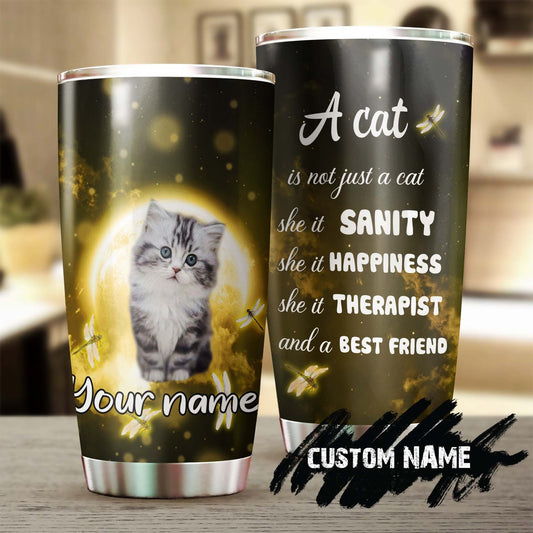 A Cat A Therapist A Best Friend Personalized Tumbler