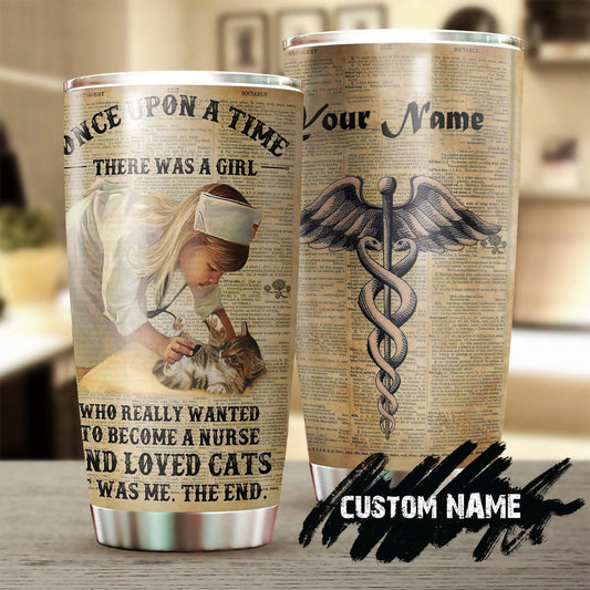 A Girl Nurse Loves Cat Vintage Personalized Nurse Tumbler