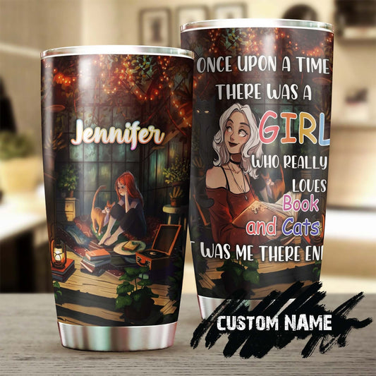 A Girl Who Really Loved Books And Cats Personalized Tumbler