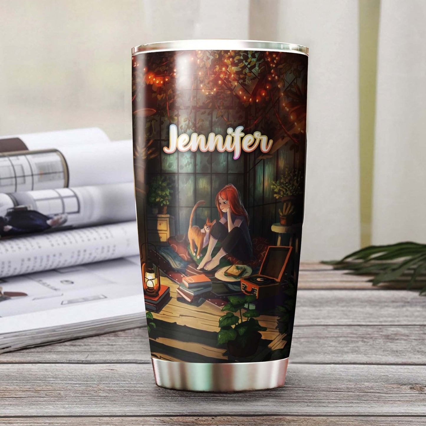 A Girl Who Really Loved Books And Cats Personalized Tumbler