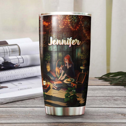 A Girl Who Really Loved Books And Cats Personalized Tumbler