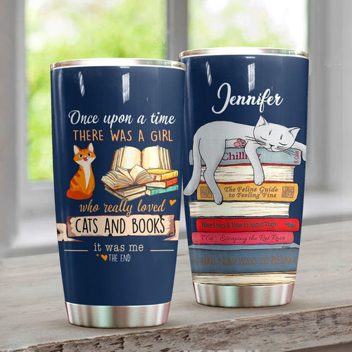 A Girl Who Really Loved Cats And Books Personalized Tumbler