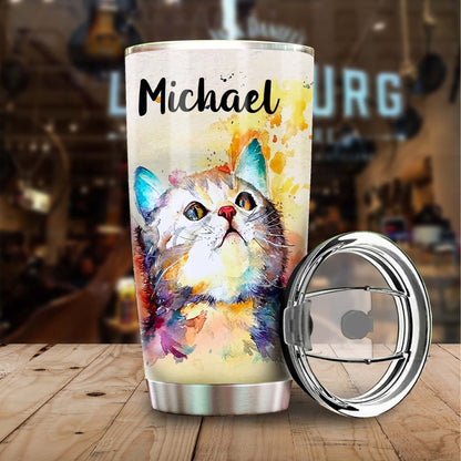 Advice From A Cat Watercolor Cat Personalized Tumbler 1