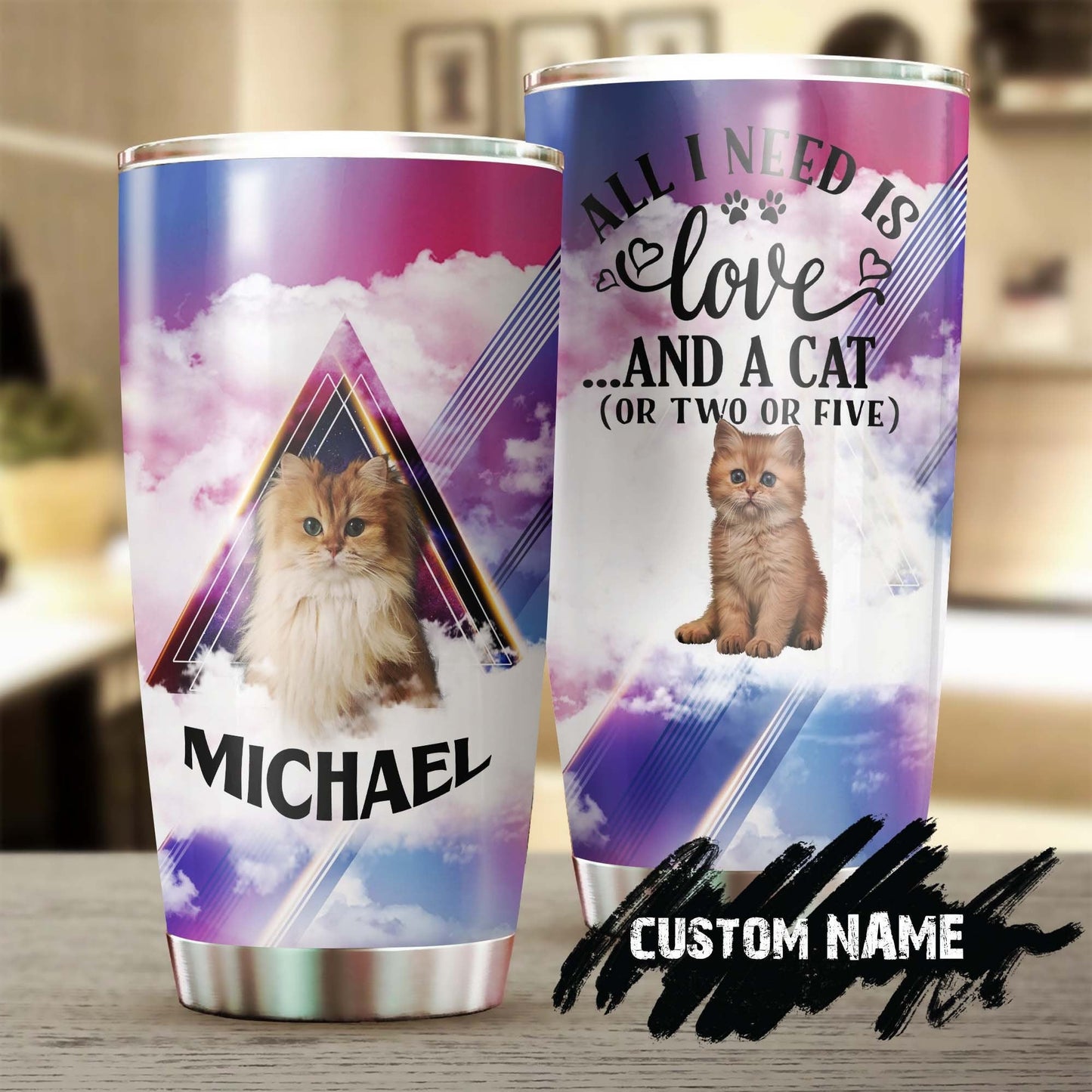 All I Need Is Love And A Cat Or Two Or Five Personalized Tumbler