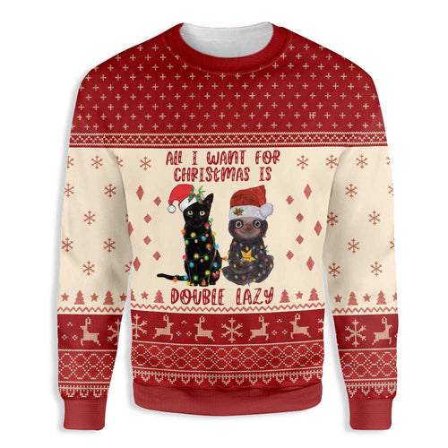 All I Want For Christmas Is Double Lazy Cat And Sloth Ugly Sweater