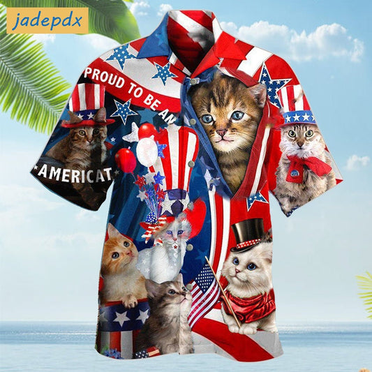 America Cat Proud To Be Hawaiian Shirt