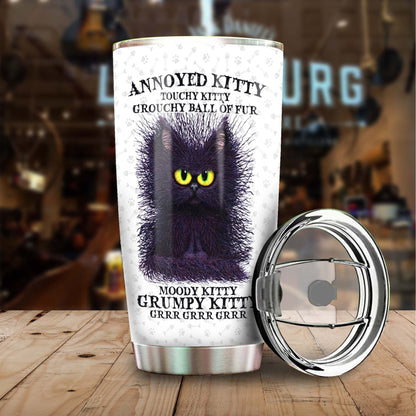 Annoyed Kitty Black Cat Grumpy Kitty Personalized Tumbler 1