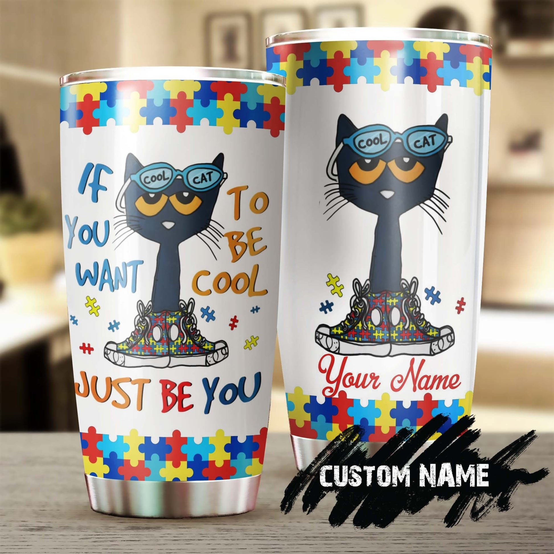 Autism Be Cool Just Be You Cat Personalized Tumbler