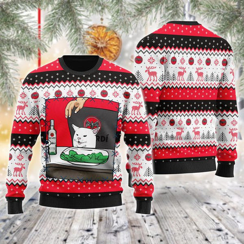 Bacardi Rum Cat Meme Christmas Ugly Sweater