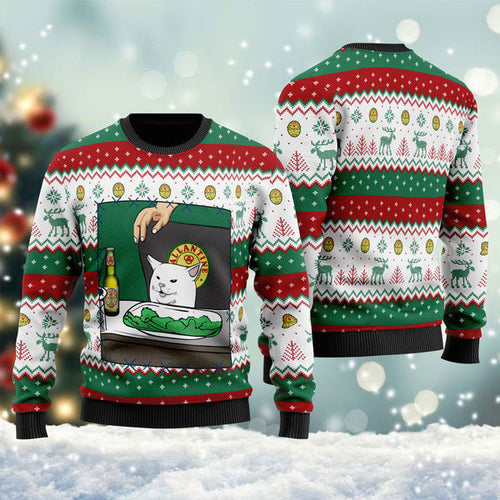 Ballantine Beer Cat Meme Christmas Ugly Sweater