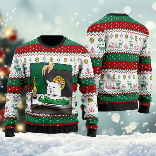 Ballantine Beer Cat Meme Christmas Ugly Sweater