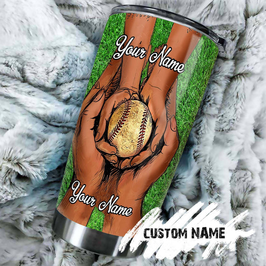 Baseball Dad Hands Thanks For Teaching Me To Catch Personalized Tumbler