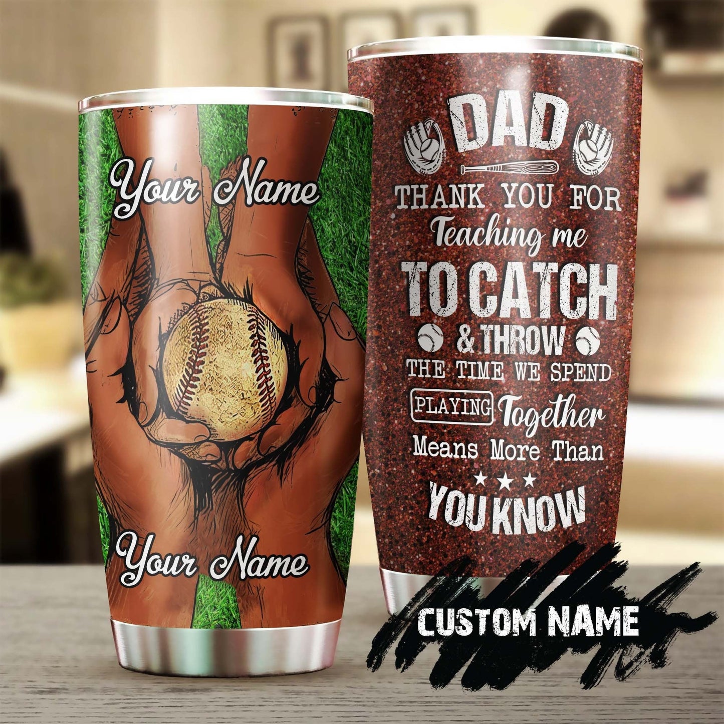 Baseball Dad Hands Thanks For Teaching Me To Catch Personalized Tumbler 1