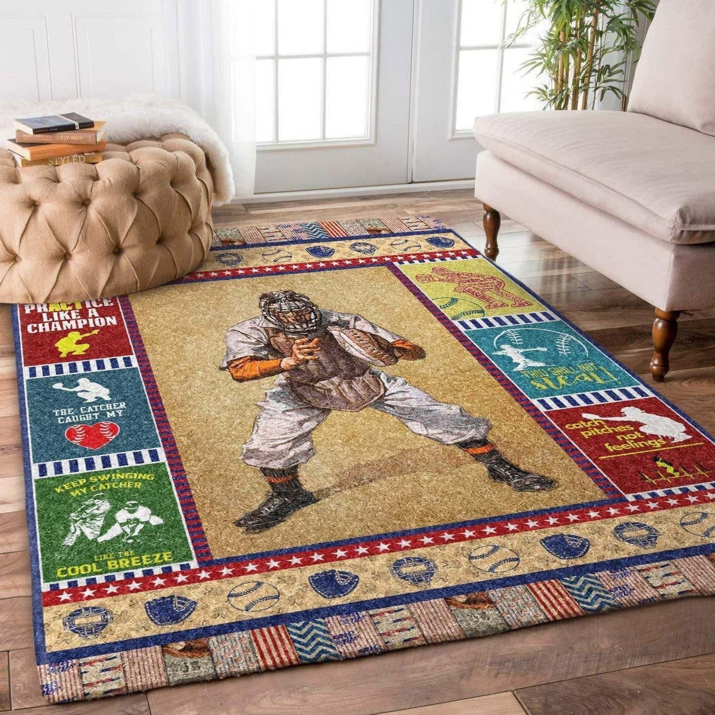 Baseball Catcher Rectangle Rug Home Decor