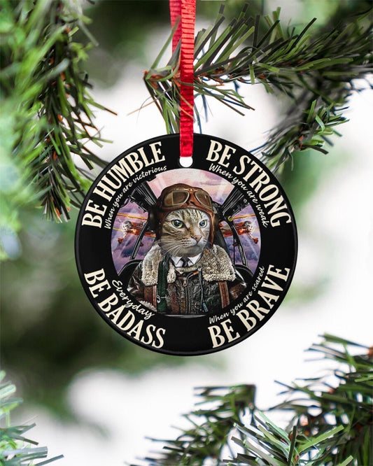 Be Strong Pilot Cat Dog Pilot Christmas Ornament