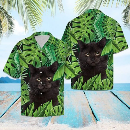 Beach Black Cat Tropical Hawaiian Shirt