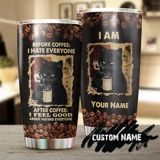 Black Cat Before And After Coffee Personalized Tumbler