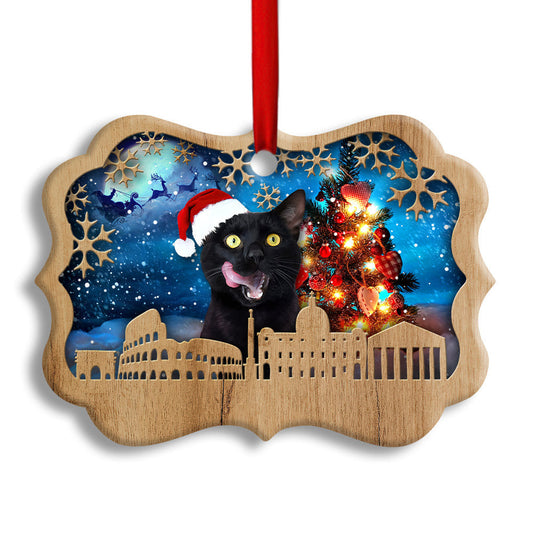 Black Cat Happy Xmas Light Santa Claus Decor Tree Hanging Ornament