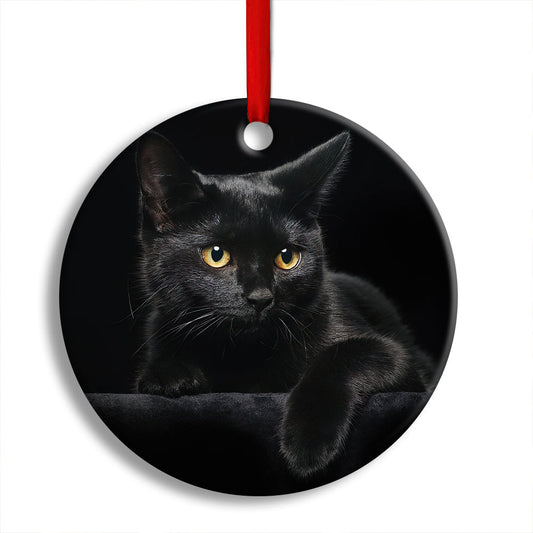 Black Cat Kitty Lover Round Christmas Ornament