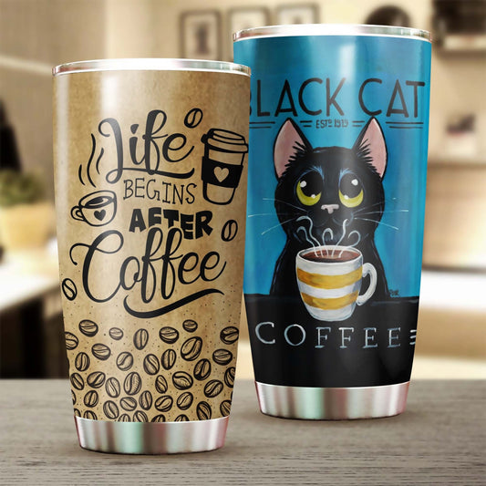 Black Cat Life Begins After Coffee Personalized Tumbler