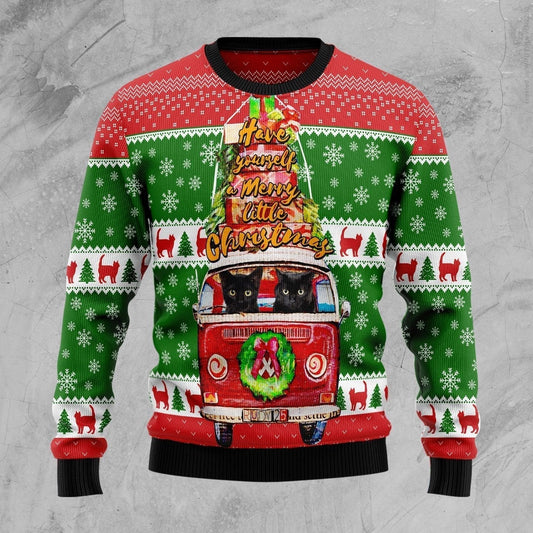 Black Cat Little Christmas Ugly Christmas Sweater