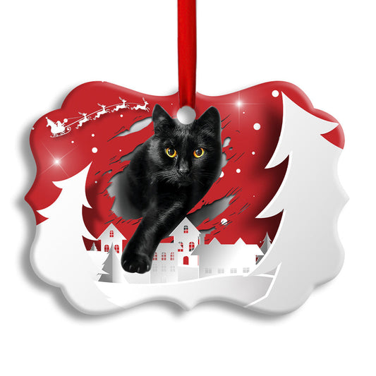 Black Cat Love Xmas Paper Cut Decor Tree Hanging Ornament