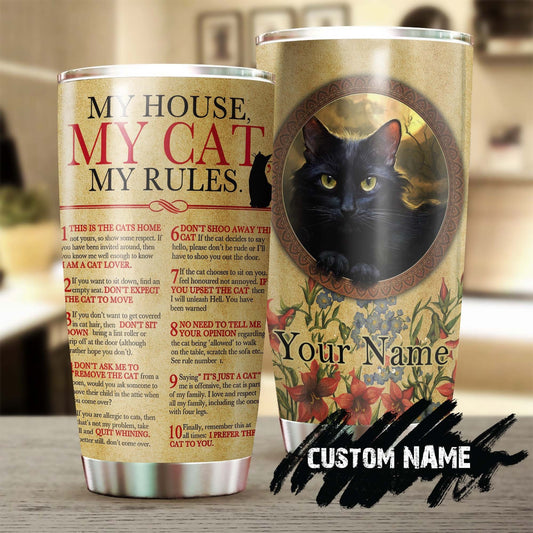 Black Cat My House My Cat My Rules Personalized Tumbler