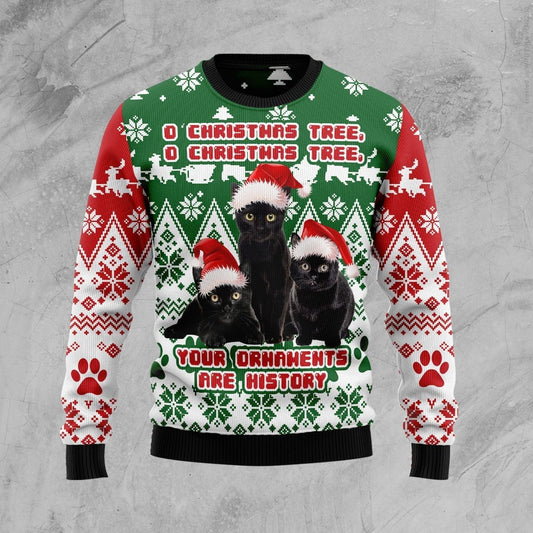Black Cat Oh Christmas Tree Ugly Christmas Sweater