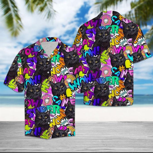 Black Cat Pop Art Hawaiian Shirt