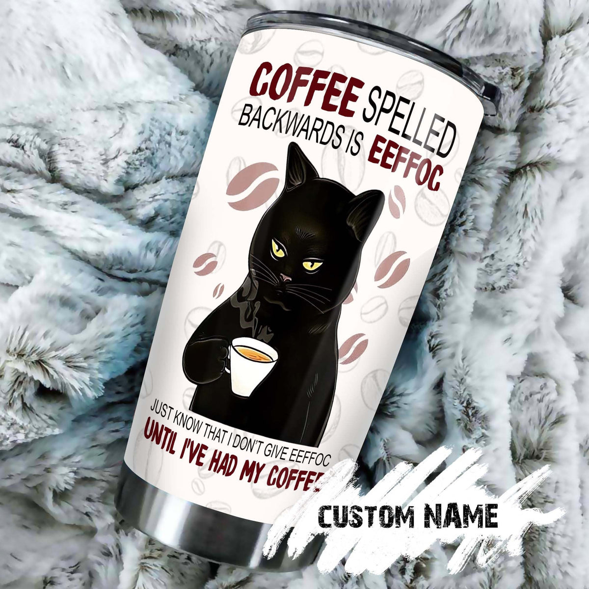 Black Cat Spelling Coffee Backward Personalized Tumbler 1