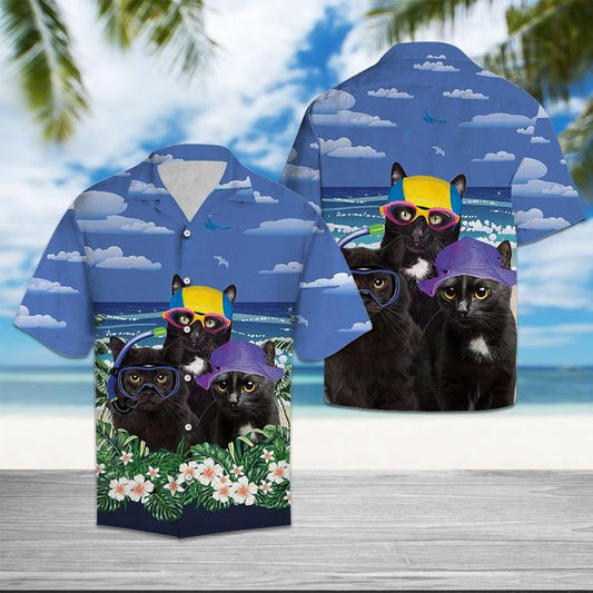Black Cat Summer Beach Hawaiian Shirt