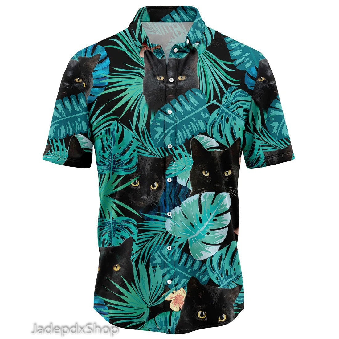 Black Cat Tropical Hawaiian Shirt