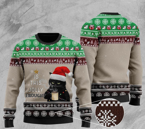 Black Cat With Coffee Is This Jolly Enough Ugly Sweater