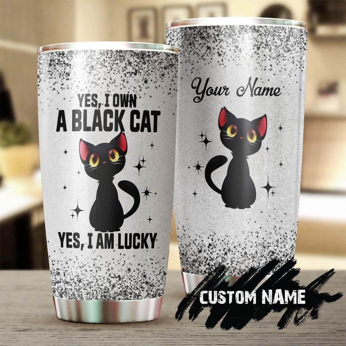 Black Cat Yes I Own I Am Lucky Cool Cat Personalized Tumbler