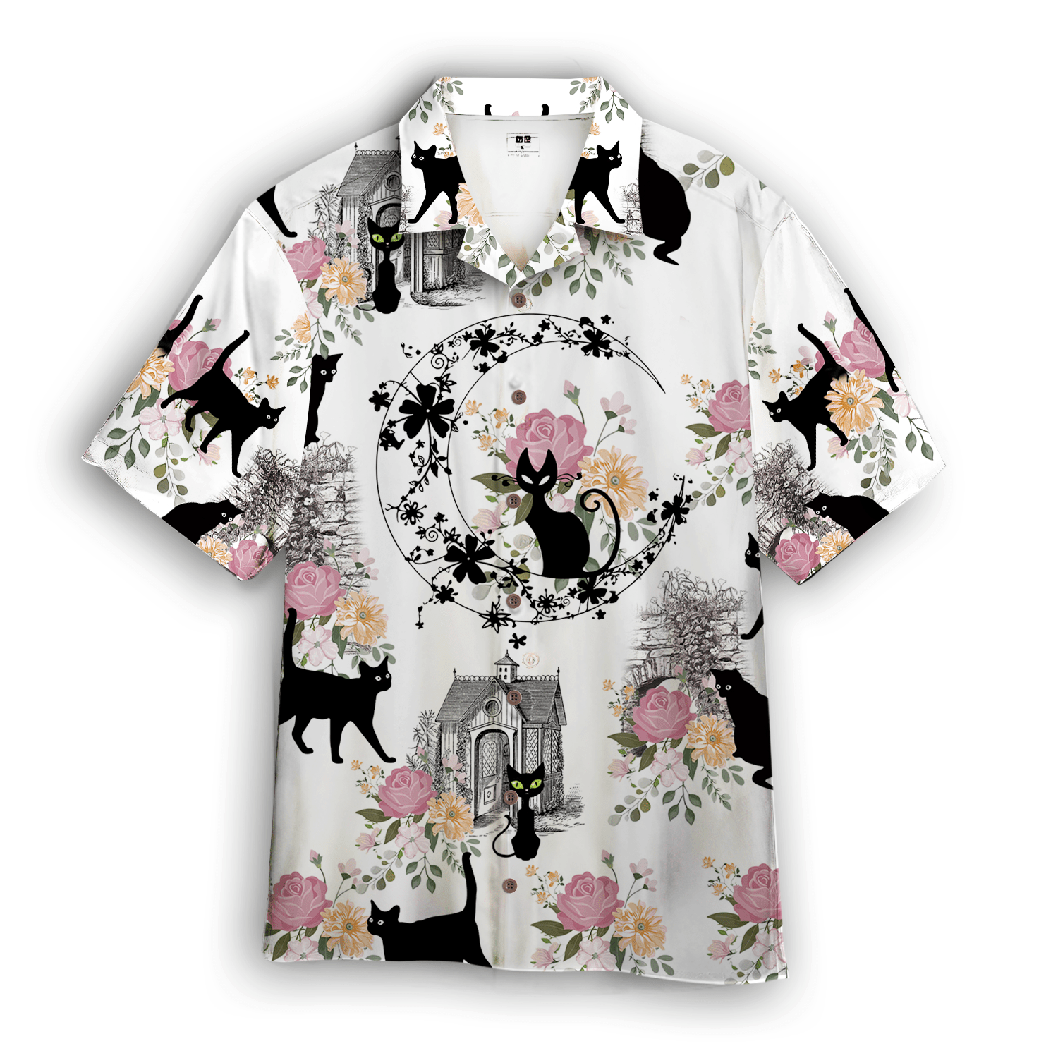 Black Cats With Flowers Hawaiian Shirt 1